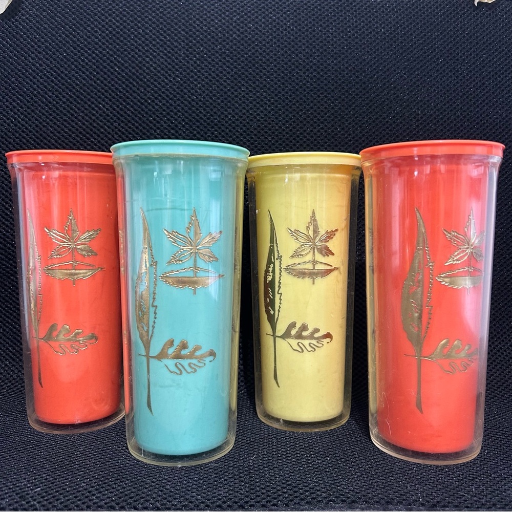 Vintage Double Walled Burrite Sta-Cold Plastic Glasses Set of  4